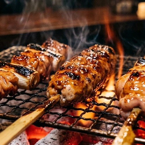 備長炭で焼き上げる串物